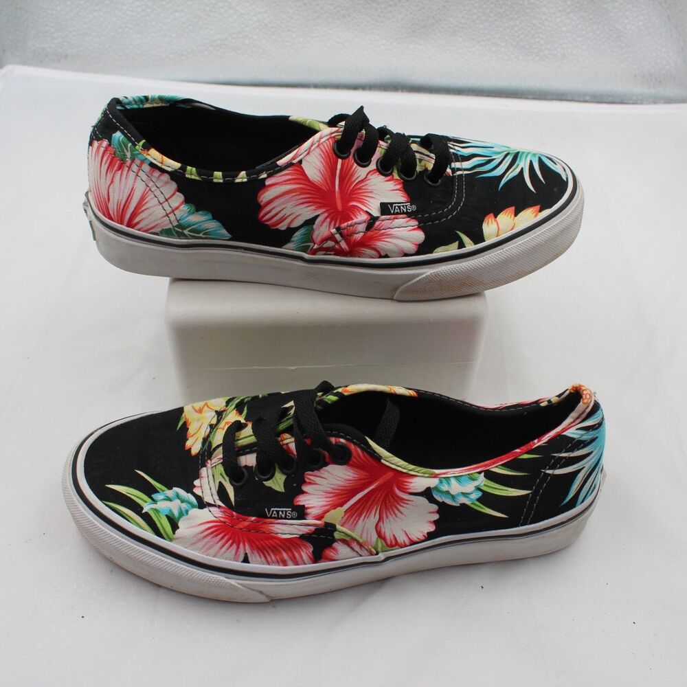 Vans Authentic Hawaiian Floral Size 8 Skate Sneakers Black Hibiscus Multicolor